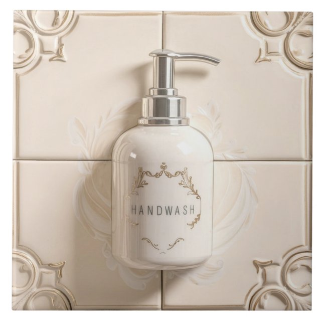 White & Cream Handwash Bottle Funny Bathroom Tile (Front)