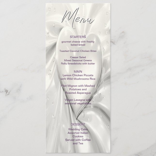 White Cream Heart Wedding Menu (Front)