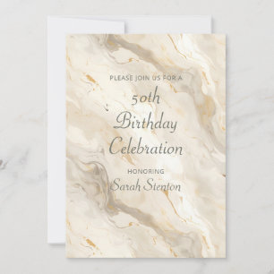 White Cream Marble 50th Birthday Invitation