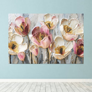 White, Cream, Pink, and Burgundy Tulips with Gold  Canvas Print