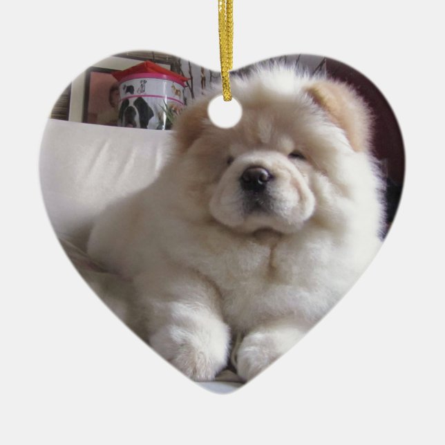 White Cream Puff Chow Chow Puppy Ceramic Tree Decoration (Front)