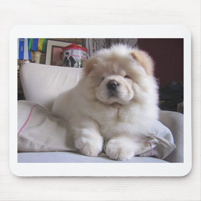 White Cream Puff Chow Chow Puppy Mouse Pad (Front)