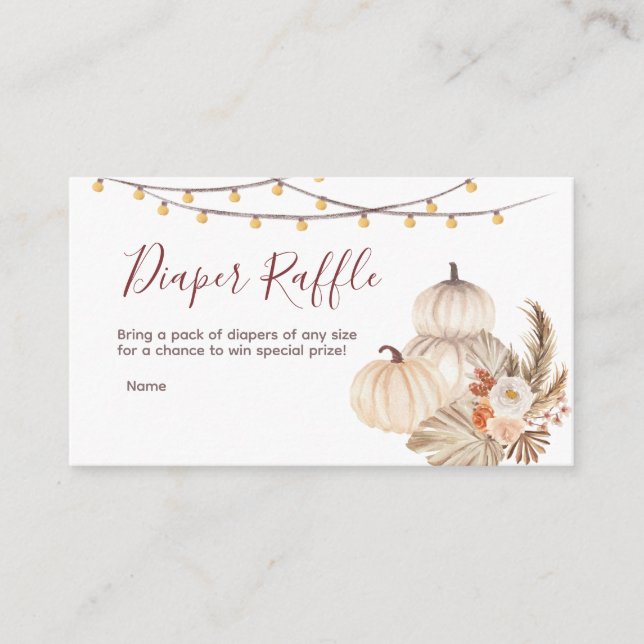 White Cream pumpkin Baby Shower - Diaper Raffle Enclosure Card (Front)
