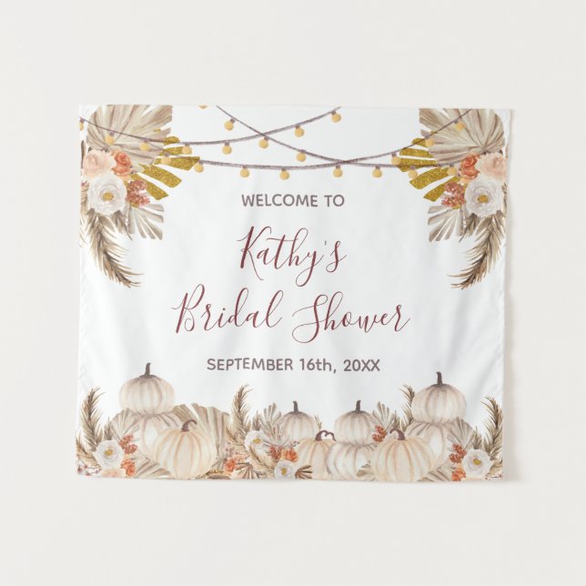 White Cream Pumpkin Bridal Shower Sign Tapestry (Front (Horizontal))