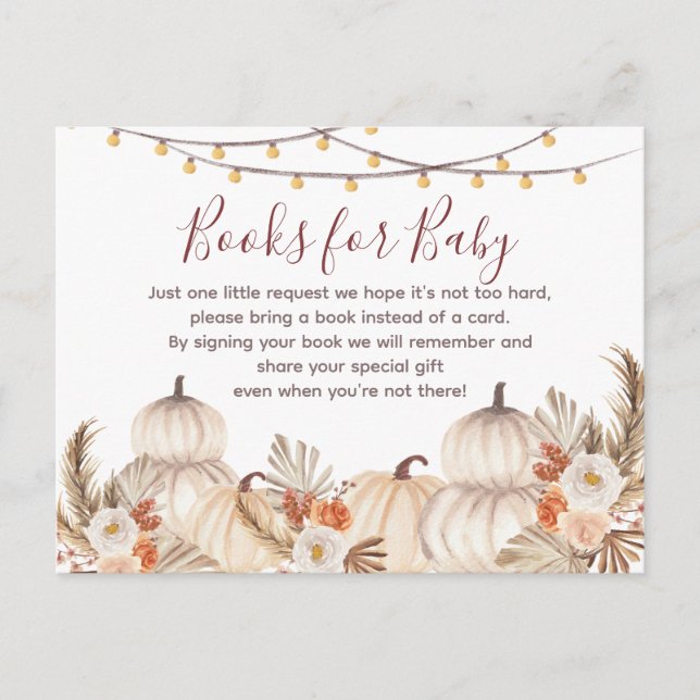 White Cream pumpkin Floral books for baby Invitation Postcard (Front)