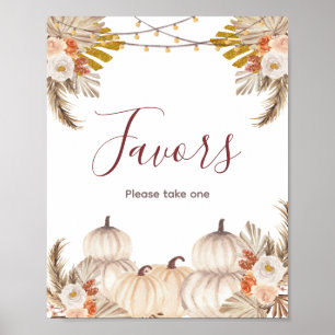 White Cream Pumpkin Floral Watercolor Favour Sign