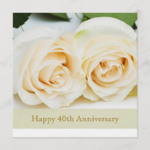 White cream roses, 40th Wedding Anniversary Invitation