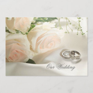 White cream roses and rings Wedding Invitation