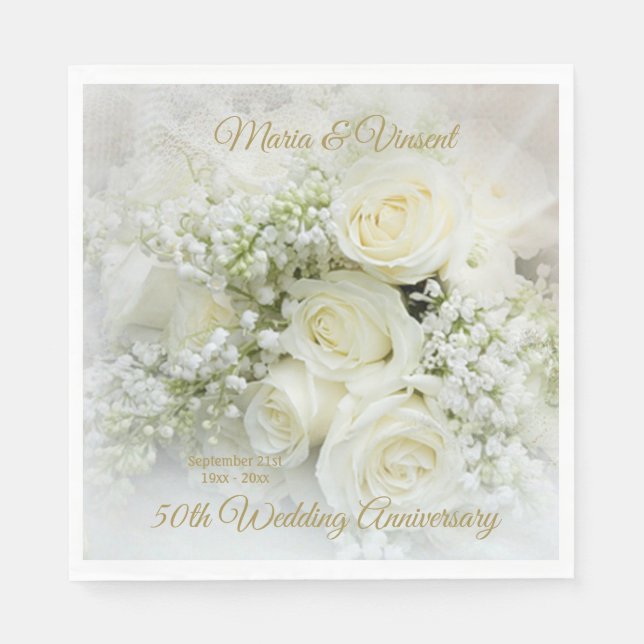White cream roses, baby's breath flowers napkin (Front)
