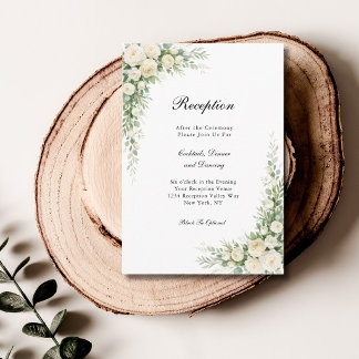 White Cream Roses Floral Wedding Reception  Enclosure Card