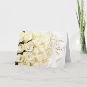 White cream roses. Thank you Mother for my Wedding Card