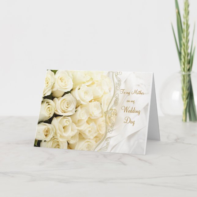 White cream roses. Thank you Mother for my Wedding Card (Front)