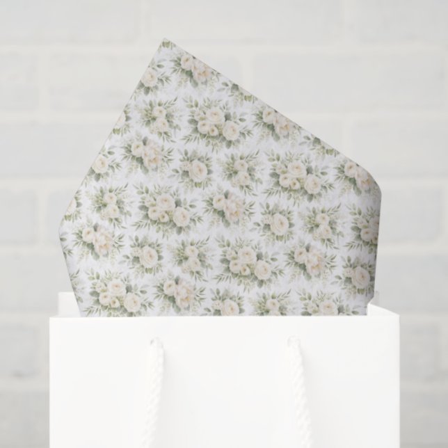 White Cream Watercolor Florals Wedding Bridal  Tissue Paper (Gift Bag)