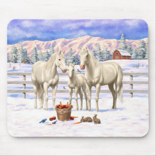 White Cremello Quarter Horses In Snow Mouse Pad