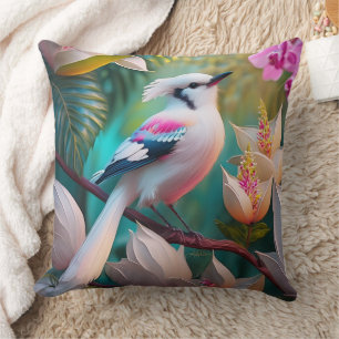 White Crested Blush Chested Fantasy Bird Cushion