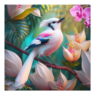 White Crested Blush Chested Fantasy Bird Photo Print