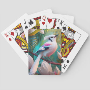 White Crested Blush Chested Fantasy Bird Playing Cards