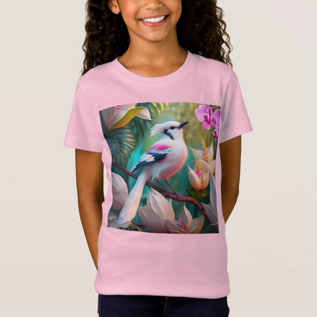White Crested Blush Chested Fantasy Bird T-Shirt (Front)
