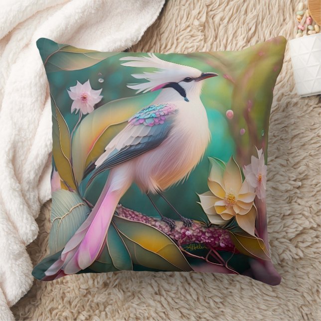 White Crested Blush Tail Jay Fantasy Bird Cushion (Blanket)