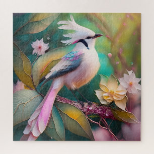 White Crested Blush Tail Jay Fantasy Bird Jigsaw Puzzle