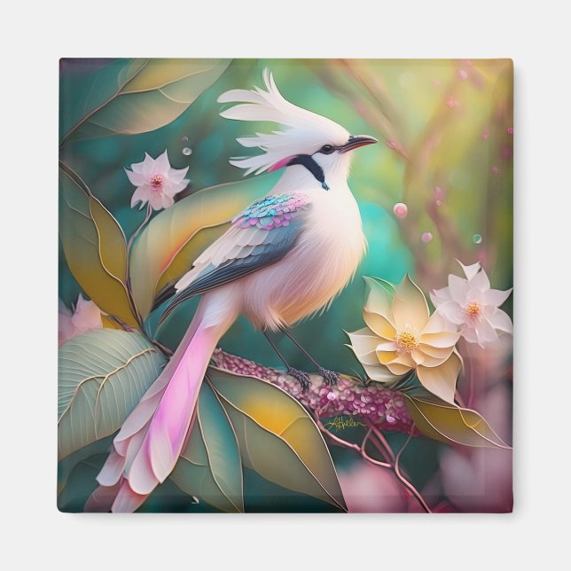 White Crested Blush Tail Jay Fantasy Bird Magnet (Front)