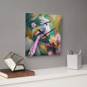 White Crested Blush Tail Jay Fantasy Bird Square Wall Clock