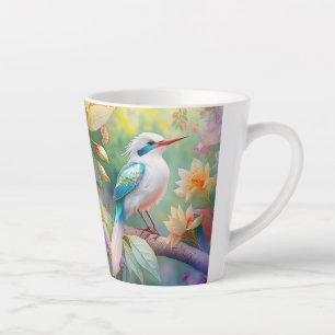 White Crested Iridescent Teal Wing Fantasy Bird Latte Mug