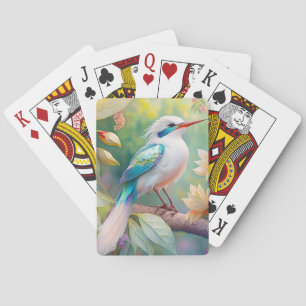 White Crested Iridescent Teal Wing Fantasy Bird Playing Cards