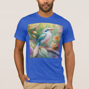 White Crested Iridescent Teal Wing Fantasy Bird T-Shirt