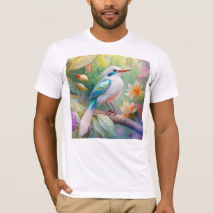 White Crested Iridescent Teal Wing Fantasy Bird T-Shirt