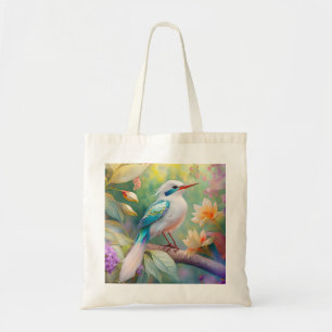 White Crested Iridescent Teal Wing Fantasy Bird Tote Bag