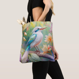 White Crested Iridescent Teal Wing Fantasy Bird Tote Bag