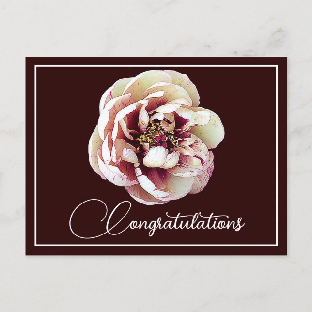 White Crimson Peony Wine Backdrop Congratulations Postcard (Front)