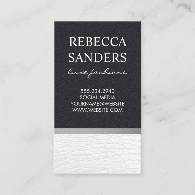 White Crocodile Leather | Black Leather Business Card (Front)
