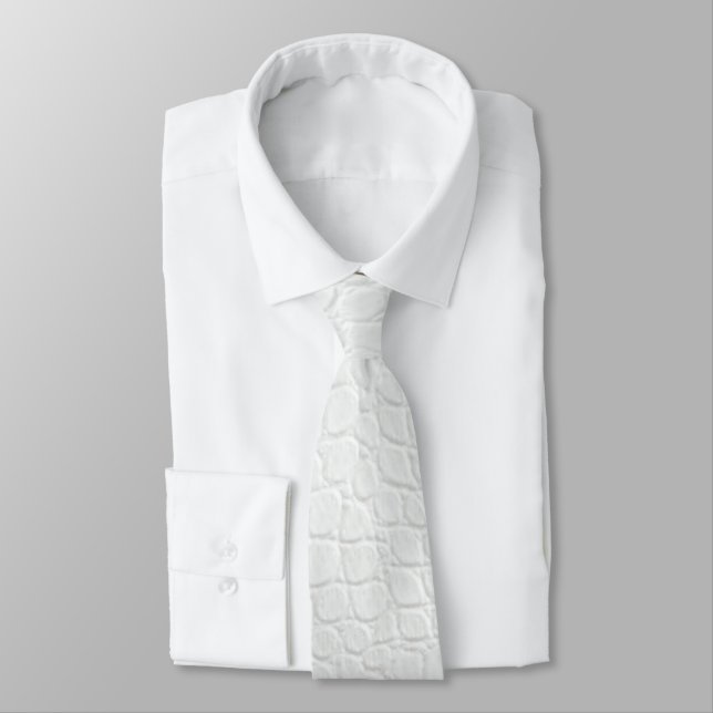 White Crocodile Skin Print Neck Tie (Tied)