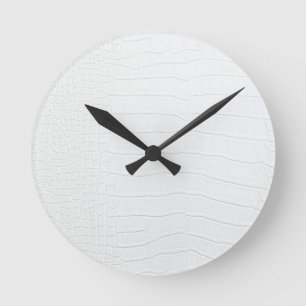 White Crocodile Skin Print Round Clock
