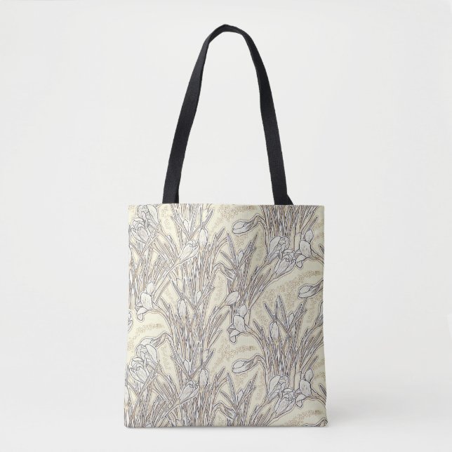 White Crocus Flowers Botanical Garden Floral Cream Tote Bag (Front)
