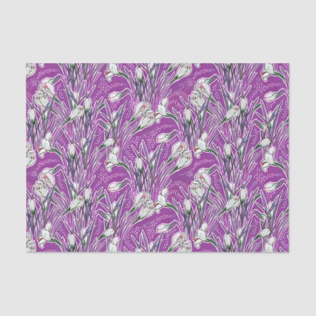 White Crocuses Garden Flower Botanic Floral Purple Tissue Paper (Front)