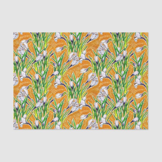 White Crocuses Garden Flower Botanic Floral Yellow Tissue Paper (Front)
