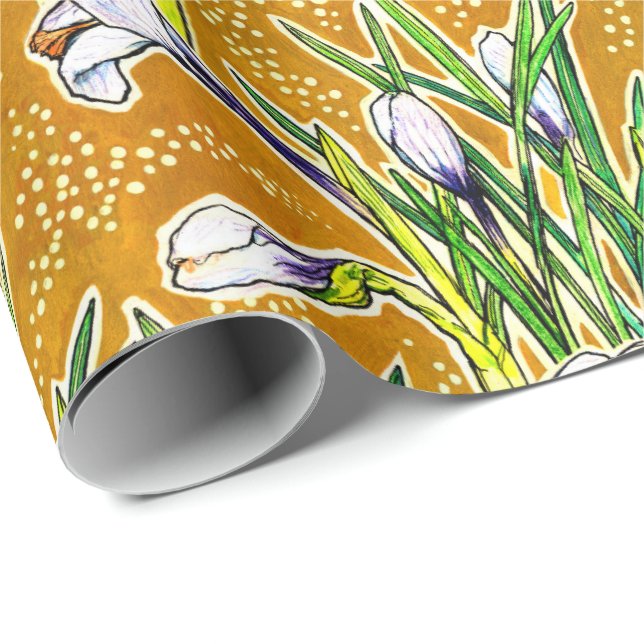 White Crocuses Garden Flowers Botanical Floral Art Wrapping Paper (Roll Corner)