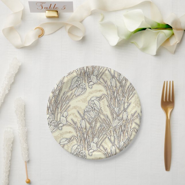 White Crocuses Spring Flower Floral Pattern Pink Paper Plate (Wedding)