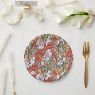 White Crocuses Spring Flower Floral Pattern Rust Paper Plate