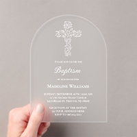white cross Baptism Acrylic Invitation