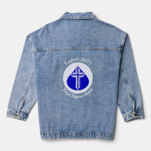 White Cross Blue Teardrop Easter Personalised Denim Jacket