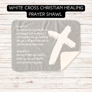 White Cross Christian Healing Prayer Shawl Sherpa Blanket