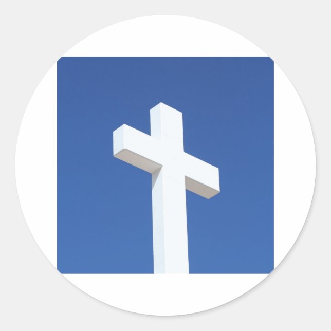 White Cross Classic Round Sticker (Front)