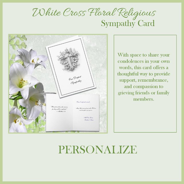 White Cross Floral Religious Sympathy Card (Creator Uploaded)