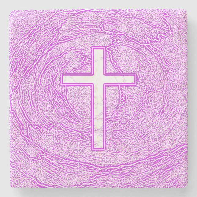 WHITE CROSS HIGHLIGHTED IN PINK STONE COASTER (Front)