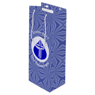White Cross in Blue Teardrop Easter Personalised Wine Gift Bag