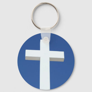 White Cross Key Ring